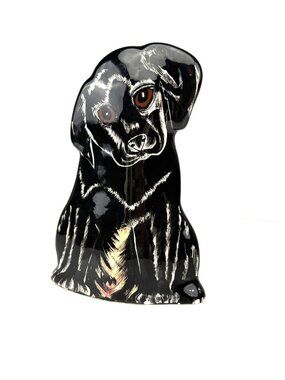 DOGS BY NINA Black Ceramic Labrador‎ Dog Vase Figurine Nina Lyman 8"